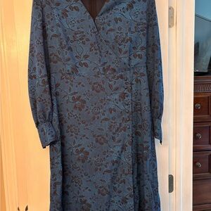 Ann Taylor Blue Floral Long Sleeve Wrap-Style Midi Dress